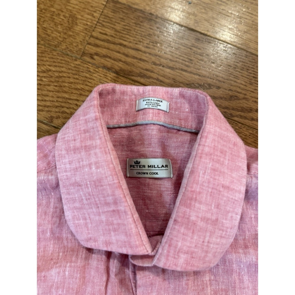 Peter Millar crown cool Dress shirt mens Size XL red 100% linen long sleeve - Picture 4 of 6